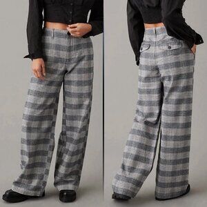 NWT New American Eagle AE Pants High-Waisted Baggy Wide-Leg Plaid Trouser Size 6